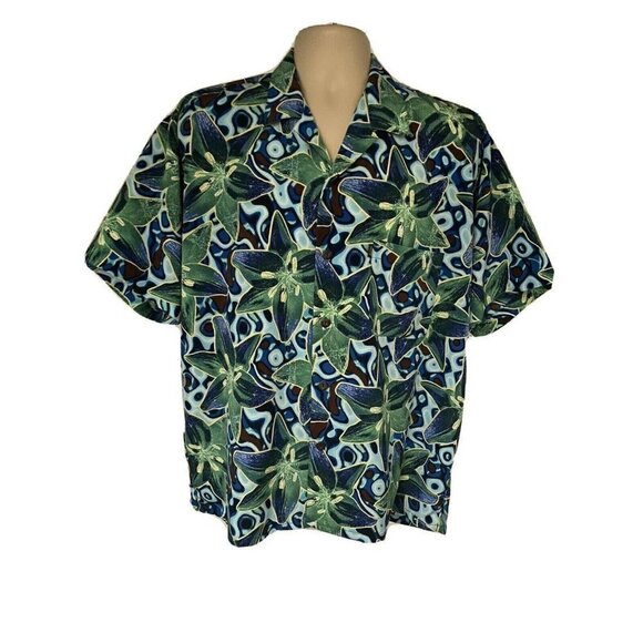 Vintage Hawaiian Aloha Floral Button Front Shirt L